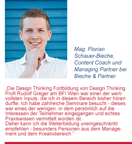 Feedback zum Seminar Design Thinking, Mag. Florian Schauer-Bieche 